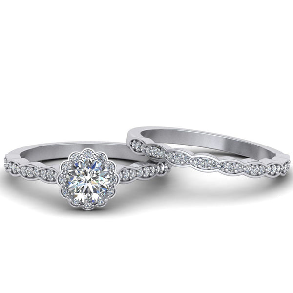 0.94ct Brilliant Cut Diamond Vintage Gold Bridal Set - 02CG20